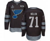 Men's St. Louis Blues #71 Jordan Nolan Authentic Black 1917-2017 100th Anniversary 2019 Stanley Cup Champions Hockey Jersey