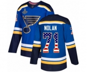 Men's St. Louis Blues #71 Jordan Nolan Authentic Blue USA Flag Fashion 2019 Stanley Cup Champions Hockey Jersey