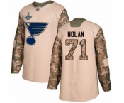 Men's St. Louis Blues #71 Jordan Nolan Authentic Camo Veterans Day Practice 2019 Stanley Cup Champions Hockey Jersey