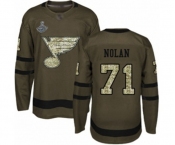 Men's St. Louis Blues #71 Jordan Nolan Authentic Green Salute to Service 2019 Stanley Cup Champions Hockey Jersey