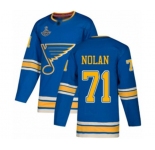 Men's St. Louis Blues #71 Jordan Nolan Authentic Navy Blue Alternate 2019 Stanley Cup Champions Hockey Jersey