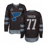 Men's St. Louis Blues #77 Pierre Turgeon Authentic Black 1917-2017 100th Anniversary 2019 Stanley Cup Champions Hockey Jersey