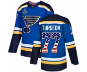 Men's St. Louis Blues #77 Pierre Turgeon Authentic Blue USA Flag Fashion 2019 Stanley Cup Champions Hockey Jersey
