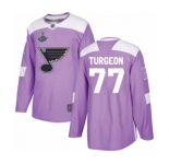 Men's St. Louis Blues #77 Pierre Turgeon Authentic Purple Fights Cancer Practice 2019 Stanley Cup Champions Hockey Jersey