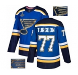 Men's St. Louis Blues #77 Pierre Turgeon Authentic Royal Blue Fashion Gold 2019 Stanley Cup Champions Hockey Jersey