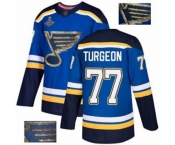 Men's St. Louis Blues #77 Pierre Turgeon Authentic Royal Blue Fashion Gold 2019 Stanley Cup Champions Hockey Jersey