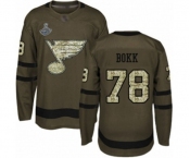 Men's St. Louis Blues #78 Dominik Bokk Authentic Green Salute to Service 2019 Stanley Cup Champions Hockey Jersey