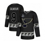 Men's St. Louis Blues #9 Doug Gilmour Authentic Black Team Logo Fashion 2019 Stanley Cup Champions Hockey Jersey
