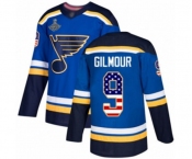Men's St. Louis Blues #9 Doug Gilmour Authentic Blue USA Flag Fashion 2019 Stanley Cup Champions Hockey Jersey