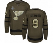 Men's St. Louis Blues #9 Doug Gilmour Authentic Green Salute to Service 2019 Stanley Cup Champions Hockey Jersey