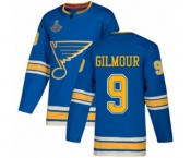 Men's St. Louis Blues #9 Doug Gilmour Authentic Navy Blue Alternate 2019 Stanley Cup Champions Hockey Jersey