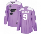 Men's St. Louis Blues #9 Doug Gilmour Authentic Purple Fights Cancer Practice 2019 Stanley Cup Champions Hockey Jersey