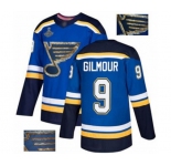 Men's St. Louis Blues #9 Doug Gilmour Authentic Royal Blue Fashion Gold 2019 Stanley Cup Champions Hockey Jersey
