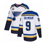 Men's St. Louis Blues #9 Doug Gilmour Authentic White Away 2019 Stanley Cup Champions Hockey Jersey