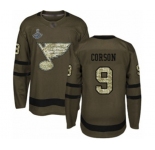 Men's St. Louis Blues #9 Shayne Corson Authentic Green Salute to Service 2019 Stanley Cup Champions Hockey Jersey