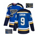 Men's St. Louis Blues #9 Shayne Corson Authentic Royal Blue Fashion Gold 2019 Stanley Cup Champions Hockey Jersey