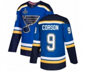 Men's St. Louis Blues #9 Shayne Corson Authentic Royal Blue Home 2019 Stanley Cup Champions Hockey Jersey