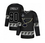 Men's St. Louis Blues #90 Ryan O'Reilly Authentic Black Team Logo Fashion 2019 Stanley Cup Champions Hockey Jersey