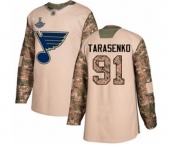 Men's St. Louis Blues #91 Vladimir Tarasenko Authentic Camo Veterans Day Practice 2019 Stanley Cup Champions Hockey Jersey