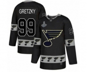 Men's St. Louis Blues #99 Wayne Gretzky Authentic Black Team Logo Fashion 2019 Stanley Cup Champions Hockey Jersey