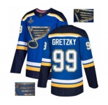 Men's St. Louis Blues #99 Wayne Gretzky Authentic Royal Blue Fashion Gold 2019 Stanley Cup Champions Hockey Jersey
