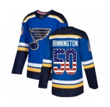 St. Louis Blues #50 Jordan Binnington Authentic Blue USA Flag Fashion Hockey Jersey