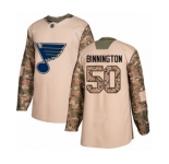 St. Louis Blues #50 Jordan Binnington Authentic Camo Veterans Day Practice Hockey Jersey