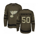 St. Louis Blues #50 Jordan Binnington Authentic Green Salute to Service Hockey Jersey