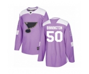 St. Louis Blues #50 Jordan Binnington Authentic Purple Fights Cancer Practice Hockey Jersey