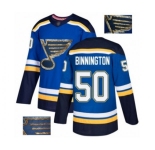 St. Louis Blues #50 Jordan Binnington Authentic Royal Blue Fashion Gold Hockey Jersey