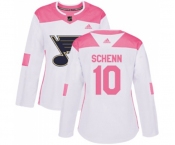 Women Adidas St. Louis Blues #10 Brayden Schenn Authentic White Pink Fashion NHL Jersey