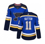 Women Adidas St. Louis Blues #11 Brian Sutter Authentic Royal Blue Home NHL Jersey