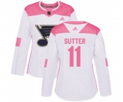 Women Adidas St. Louis Blues #11 Brian Sutter Authentic White Pink Fashion NHL Jersey