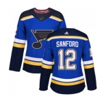 Women Adidas St. Louis Blues #12 Zach Sanford Authentic Royal Blue Home NHL Jersey