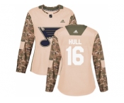 Women Adidas St. Louis Blues #16 Brett Hull Camo Authentic 2017 Veterans Day Stitched NHL Jersey
