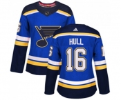 Women Adidas St. Louis Blues #16 Brett Hull Premier Royal Blue Home NHL Jersey