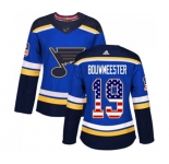 Women Adidas St. Louis Blues #19 Jay Bouwmeester Authentic Blue USA Flag Fashion NHL Jersey