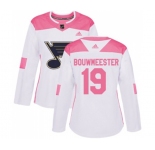 Women Adidas St. Louis Blues #19 Jay Bouwmeester Authentic White Pink Fashion NHL Jersey