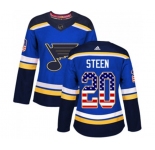 Women Adidas St. Louis Blues #20 Alexander Steen Authentic Blue USA Flag Fashion NHL Jersey