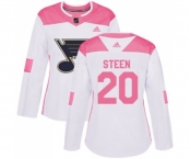 Women Adidas St. Louis Blues #20 Alexander Steen Authentic White Pink Fashion NHL Jersey