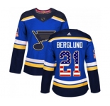 Women Adidas St. Louis Blues #21 Patrik Berglund Authentic Blue USA Flag Fashion NHL Jersey
