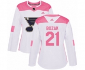 Women Adidas St. Louis Blues #21 Tyler Bozak Authentic White Pink Fashion NHL Jersey