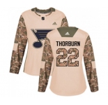 Women Adidas St. Louis Blues #22 Chris Thorburn Authentic Camo Veterans Day Practice NHL Jersey