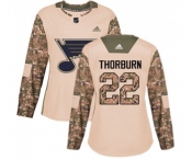 Women Adidas St. Louis Blues #22 Chris Thorburn Authentic Camo Veterans Day Practice NHL Jersey