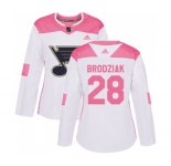 Women Adidas St. Louis Blues #28 Kyle Brodziak Authentic White Pink Fashion NHL Jersey