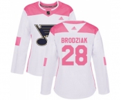 Women Adidas St. Louis Blues #28 Kyle Brodziak Authentic White Pink Fashion NHL Jersey