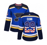 Women Adidas St. Louis Blues #29 Vince Dunn Authentic Blue USA Flag Fashion NHL Jersey