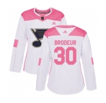 Women Adidas St. Louis Blues #30 Martin Brodeur Authentic White Pink Fashion NHL Jersey