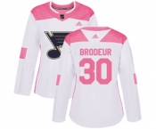 Women Adidas St. Louis Blues #30 Martin Brodeur Authentic White Pink Fashion NHL Jersey