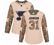 Women Adidas St. Louis Blues #31 Chad Johnson Authentic Camo Veterans Day Practice NHL Jersey